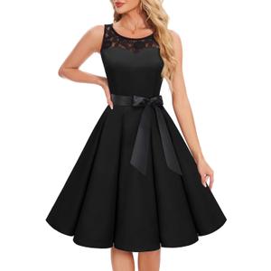 Bbonlinedress Women's 1950s Vintage Rockabilly Swing Dress Lace Cocktail Prom Party Wedding Guest Dress (Black, M)