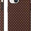 Aesthetic Cases for iPhone 15, Glossy Hybrid 2-Layer Hard Cover, Protective Scratch Resistant Shell, Brown Polka Dot