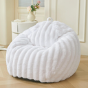 MEGO Fluffy Faux Rabbit Fur Bean Bag Chair Cover(No Filler), Luxury Plush Fuzzy Striped Stuffed Animal Storage Beanbag, 3FT Large Furry Ribbed Floor Lounger for Bedroom Living Room, Anti-Slip, Black (Large(38"x38"x40"))