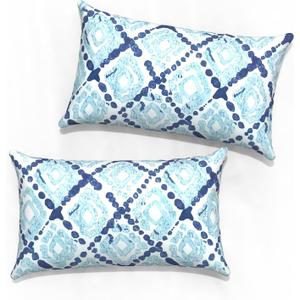 Outdoor Lumbar Pillow Covers 12x20, Rectangle Throw Pillow Covers for Patio Furniture, Decorative Lumbar Cushion Case for Garden Balcony Couch Office Chair, Pack of 2, Boho Geometry Blue