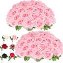 LELEE Artificial Roses Bulk Pink Silk Rose with Stem, 52pcs Fake Flowers Decoration for Wedding Table Centerpieces Bridal Bouquet Home Decor