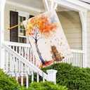 2 x Fall Cat House Flag 28x40 Inch Double Sided Burlap, Autumn Tree Yard Flag for Seasonal Outdoor Outside Farmhouse Decoration