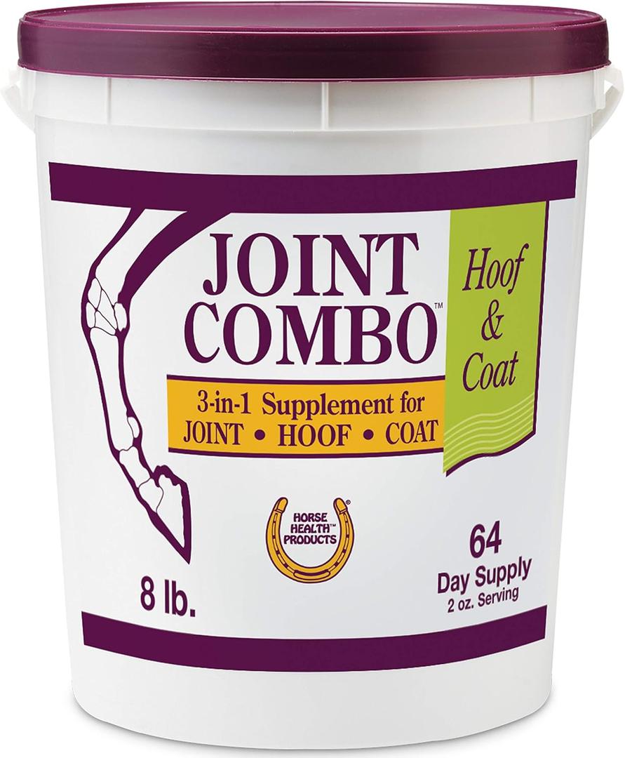 Horse Health Joint Combo Hoof & Coat, Glucosamin, Chrondroitin, Vitamin C, MSM, Biotin, Lysine, ZInc, Omega 3 and 6 Fatty Acids, 64 day supply (8 pounds)