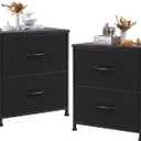 DUMOS Nightstand Set of 2, Small Dresser with 2 Fabric Drawers Side Bedroom End Table Kids Bedside Storage Furniture for 25 inch Tall Night Stand for Closet, Entryway, College Dorm, Classic Black