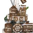 11 Pcs Home Tiered Tray Decor Sweet Home Rustic Farmhouse Tiered Tray Decorations Set Spring Wooden Signs Vintage Farm Animal Farmhouse Tabletop Wood Signs for Kitchen Table Shelf Decor