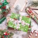 RUSPEPA Christmas Reversible Wrapping Paper Roll, Mini Roll, Vintage Christmas Bookshelf Design, Green with White Snowflake Pattern Gift Wrap Paper for Book Lover, Holiday Party, 17 Inches x 32.8 Feet