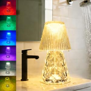 Waterproof Shower Lamp, Rechargeable Bathroom Lamp with RGB, Cordless Crystal Table Lamp, Dimmable Crystal Bedside Night Light for Bathroom Bedroom (White2)