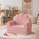 Blissful Diary Kids Couch, 2-in-1 Soft Toddler Couch Fold Out, Toddler Chair Comfy, Convertible Sofa to Lounger, Kids Furniture for Playroom, Gift for Birthday, Children's Day, Pink Shell