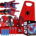 Superhero Web-Slinging Toy Set  7-in-1 Superhero Set Includes 2 Web Shooters, 2 Hero Masks, 2 Gloves, and 1 Cape  Ideal for Indoor and Outdoor Costume Role-Playing, Imaginative Play for Kids Ages 3+