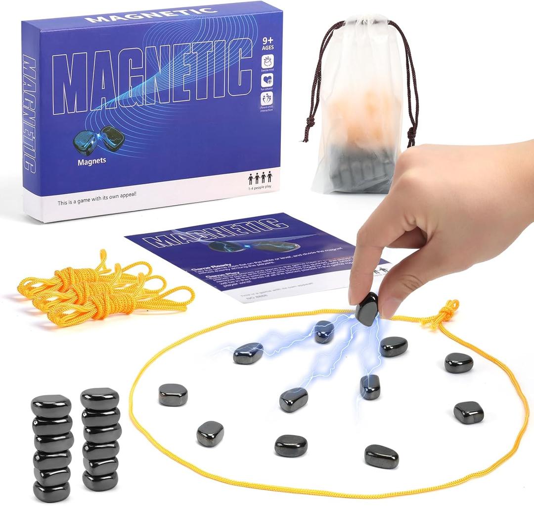 Magnetic Chess Game, 24 Stones, 3 String & Portable Storage Bag, Strategy Board Game for Family Night, Use for Kids Adults