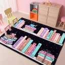 Pastel Bookshelf Classroom Rug 3.3 x 4 ft Reading Corner Rug Back to School, 3'3" x 3'11"