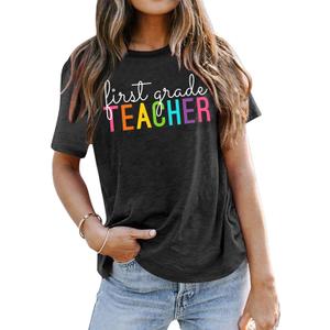 VVNTY Women Teacher Shirts First Grade: 1st Grade Teachers T-Shirt Back to School Gift Tops (Small, Grey)