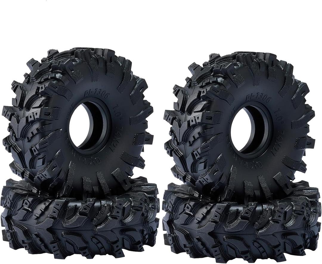 DJCRAWLER Super Soft 1.0 Mud Tires, Large 74*27mm Tire for TRX4M F-150 1/18 1/24 Axial SCX24 AX24 FMS FCX24 Ultimate 4x4 4WS Mini RC Crawler XC-1 RTR, Muddy Swamp Tyres, Come with Double Layer Sponges