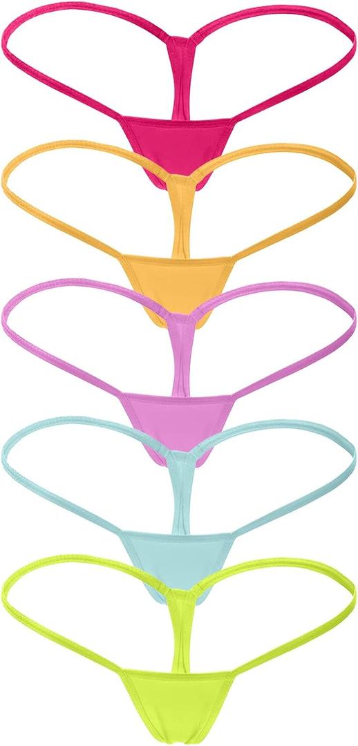 ETAOLINE Women's Low Rise Micro Back G-string Thong Panty Underwear (5 Pack - Multicoloure B) XL