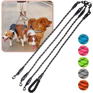 Three Dog Leash,3 Way Dog Leash,No Tangle Triple Leash for 3 Dogs,360 Swivel No Tangle Walking Leash for 3 Dogs,3 Dog Leash with Reflective for Large Medium Small Dogs (Three Leashes, Black)