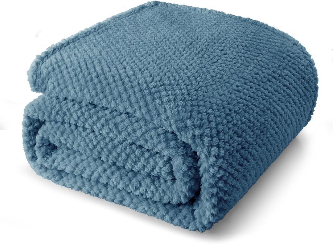 Whale Flotilla King Size Fuzzy Fleece Blanket, Fluffy Warm Soft Jacquard Bed Blankets for All Season, Lightweight and Cozy, 90x104 Inch, Slate Blue (King(90x104 In))