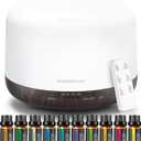 InnoGear Aromatherapy Diffuser & 10 Essential Oils Set, 500ml Essential Oil Diffuser with Remote Control Ultrasonic Cool Mist Scent Humidifier Vaporizer Auto-Off Timer for Room Office Home, Brown