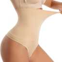 Dulchany Thong Shapewear Tummy Control Underwear for Women Seamless Body Shaper Panties (Small, Beige-high Waisted)