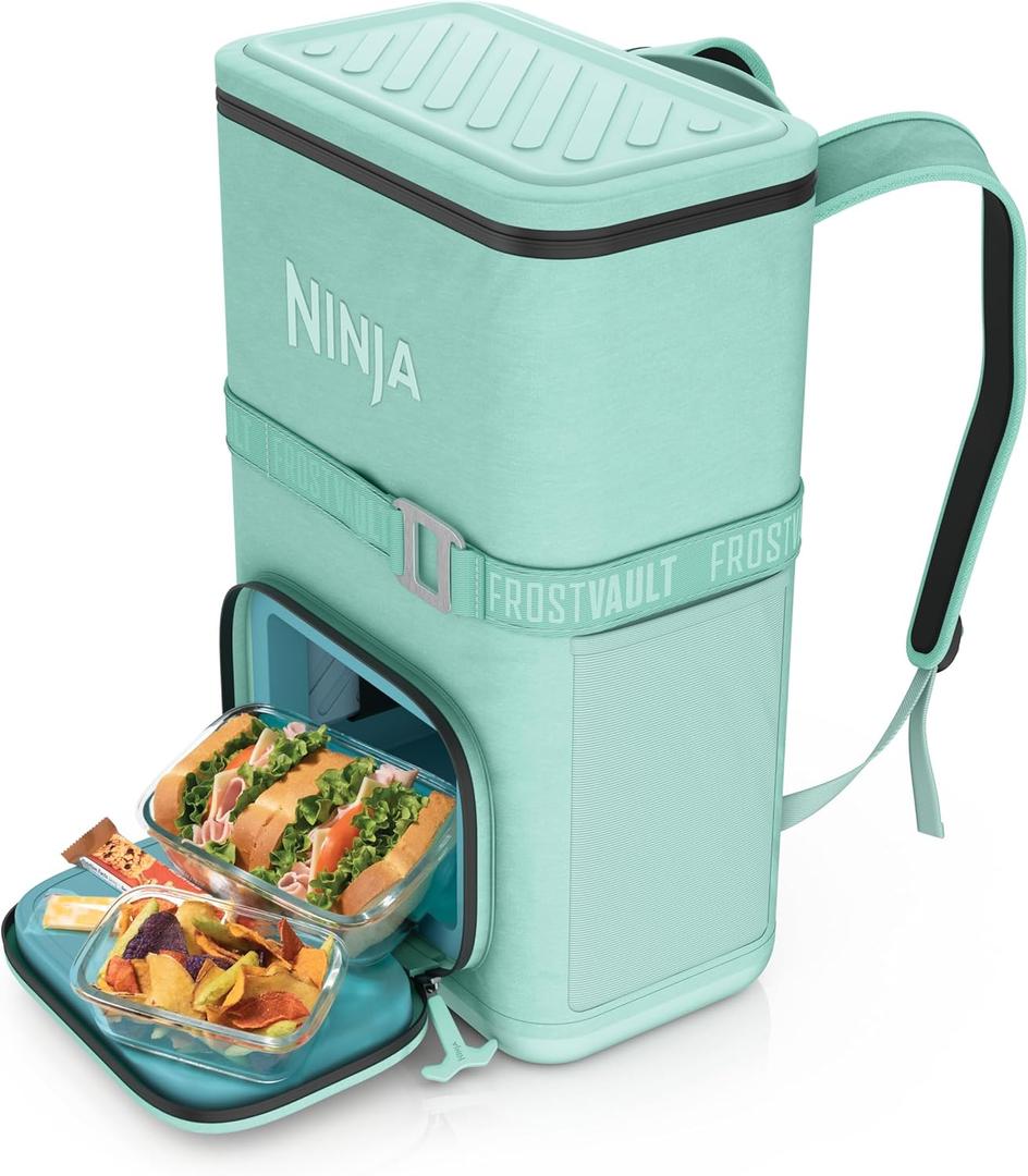 Ninja | Backpack Cooler | FrostVault Go Can Soft Cooler | Leakproof Zipper with Built in Can Opener, 2 Ice Packs & Dry Storage Drawer | for Hiking, Camping & More | 24 Can (Aqua)