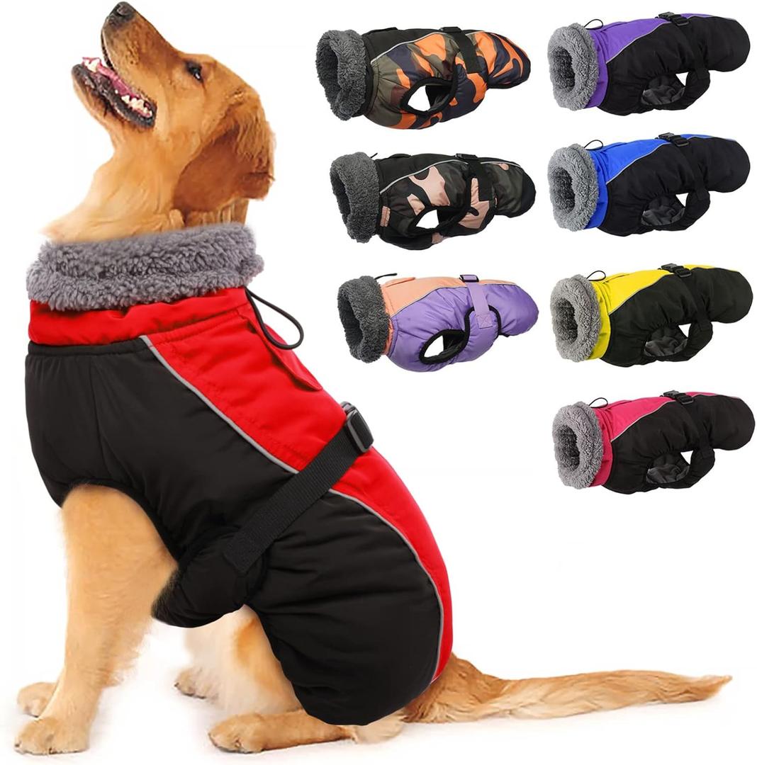 IECOii Extra Warm Dog Coat - Reflective Adjustable Dog Jacket with Buckle Fleece Turtleneck for Cold Weather - Soft Winter Coat for Small, Medium, Extra Large Dogs (Large(Chest:20.9-24.4 in), Red)