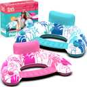 Pool Chair Floats - 2 Pack Floating Pool Chairs for Adults | Inflatable Pool Chair with Cup Holder & Armrest | Swimming Chairs for Adults | Tropical Design (Pink/Blue) Pool Float Chair - Poolsider