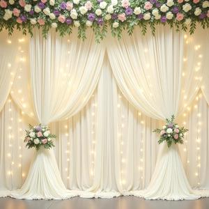 20x10FT Beige Backdrop Curtains with Lights for Parties,Wrinkle Free Wedding Photo Backdrop Curtains for Baby Shower Birthday Ceremony Reception Home Party Decorations-5ft x 10ft,4 Panels