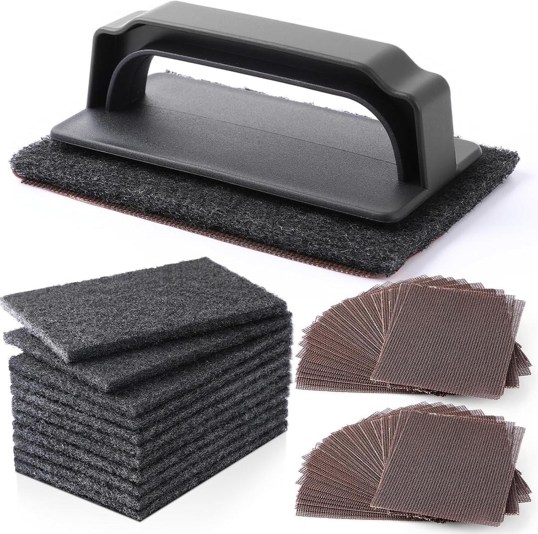 Reallnaive 31 Pcs Griddle Cleaning Kit Screen Holder Grill Screens Cleaning Pads Heavy Duty Abrasive Mesh Pads for Flat Tops, Cast Iron, Stainless Steel Griddle Cleaner Accessories Bundle (Black)