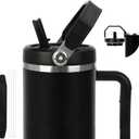 40oz Lid for Stanley Cup, Flip Straw Leak Proof Lids Replacement with Handle for 40oz Stanley Quencher and ProTour, No Spill Lids Reusable Removable Replacement Accessories for StanleyCup, (Black*1)