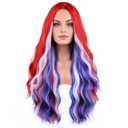 BERON 4th of July Wig for Women Long Curly Red White and Blue Costume Wigs for Independence Day Cosplay Party