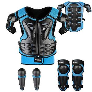 Youth Dirt Bike Gear, JUSTDOLIFE 5 PCS Motorcycle Armor Protection Jacket, Kids Motorcycle Armor with Knee Pads Elbow Pads Chest Protector Racing for Outdoor Sports (Blue)8-11Y