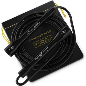 Honor Athletics | Pro Boxing Rope 3.0 | 5.3mm Jump Rope Indoor/Outdoor Adjustable For Boxing | Ultra-Durable, Non-Kinking TPU-PVC blend/Unbreakable Handles | Adjustable | Skipping Rope (Black Handle / Black Cord)
