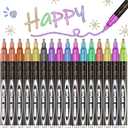 Aen Art Double Line Markers Outline Pens, Squiggles Shimmer Outline Marker Set, 16 Colors Doodle Shimmer Pen for Drawing, Making Card, Craft Project