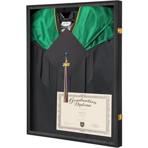 Tmegee Large Graduation Shadow Box - Graduation Gown Display, Wall-Mount Lockable Graduation Display Frame with Acrylic Glass Door for Graduation Keepsakes, Cap and Gown, Dioplma, Large Black