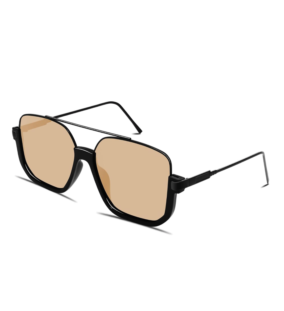 Retro Oversized Aviator Sunglasses for Women Men Square Semi-Rimless Sun Glasses 70s Trendy Shades Pilot-style