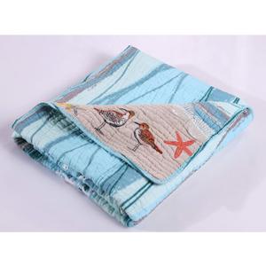 Maui Embroidered Cotton Throw Blue Brown Green Animal Print Nature Nautical Coastal Microfiber Reversible