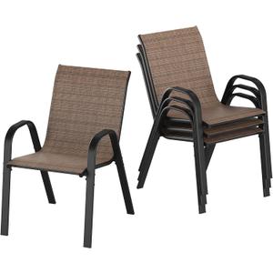 Soohow Stackable Outdoor Dining Chairs Set of 4, Textilene Patio Chairs with Powder-Coated Metal Frame, Ideal All Weather Outdoor Armchair for Backyard, Balcony and Poolside