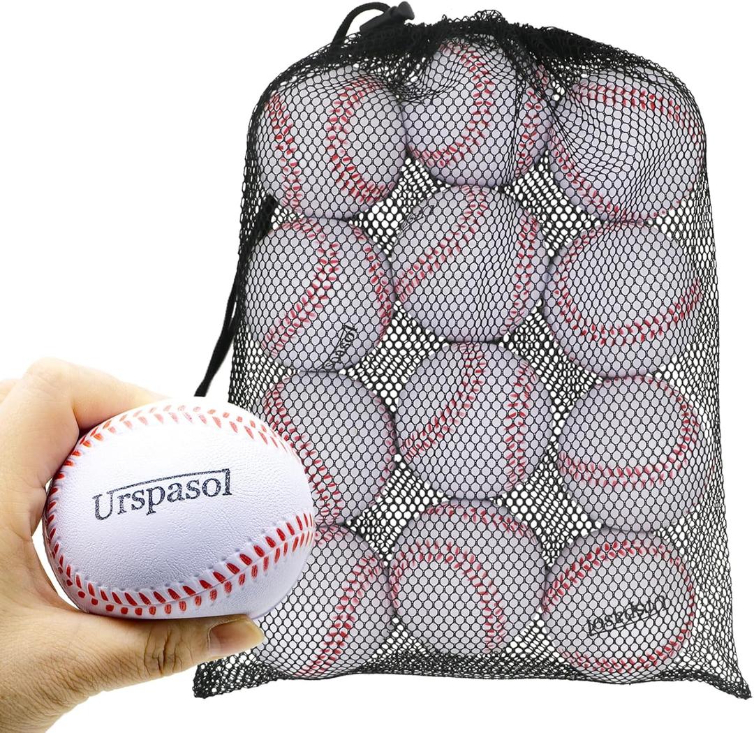 Urspasol Foam Baseballs Soft Baseballs 12 Pack with Mesh Bag 9 inch Practice Baseball Tballs Faom Balls for Kids Safe for Youth Teenager Throwing, Catching and Batting,Fielding White