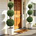 Artificial Boxwood Topiary Tree 4FT Triple Ball Faux Topiary Trees, Waterproof Fake Boxwood Plants Outdoor Indoor, All-Weather Potted for Porch Patio Garden Entryway Home Decor Set of 2