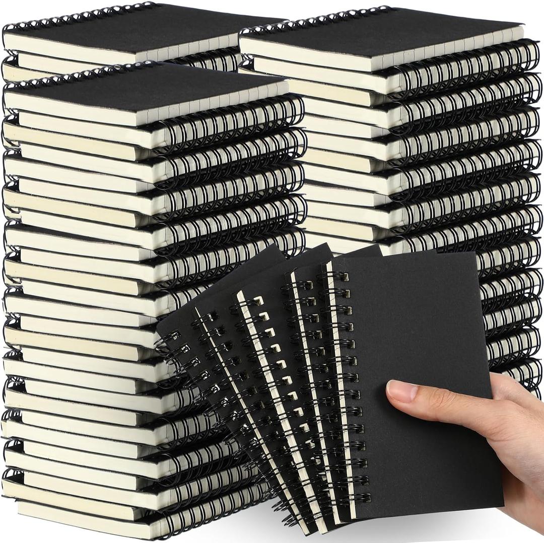 Jutom 200 Pcs Small Spiral Notebooks Memo Pads 3x5 Bulk Small Pocket Notebooks Mini Notepads with Lined Pages Mini Journals for Office School Work Supplies, 120 Pages (Black)