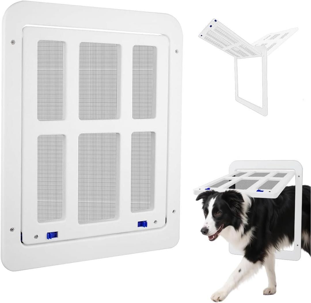 NAMSAN Dog Screen Door, Passage Size 12 x 16 inches, Dog Door for Screen Door, Large Pet Door for Sliding Door, Magnetic Automatic Closing, Self-Assembly, Lockable, White
