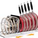 MUDEELA Pot Rack - Expandable Pots and Pans Organizer under Cabinet, Pot Lid Organizer Holder with 12 Adjustable Compartment, Kitchen Cabinet Organizer and Storage for Cutting Board, Skillets Pan