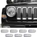 Front Grille Grill Mesh Insert Decoration Trim Cover Compatible with 2011-2016 Jeep Patriot, ABS Chrome 7pcs