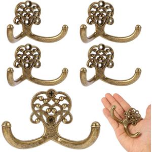 5 PCS Vintage Decorative Coat Hooks Large Metal Heavy Duty Wall Hook for Towel, Coat and BackpacksBronze