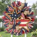 250th Anniversary Patriotic Star Wreath, 15.7'' Red White and Blue Wreath All-Weather Farmhouse Outdoor Holiday Decoration, Memorial Wreath for Front Door, 4th of July Garland for Home Wall Porch