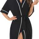 COLORFULLEAF Womens Bamboo Short Robes Lightweight Kimono Cotton Robe Soft Knit Bathrobe Ladies Loungewear with Pockets (X-Large, Black)
