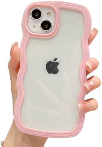 NAOKIFU Compatible for iPhone 16 Case Cute Girly Clear Curly Wave Frame Shape for iPhone 16 Phone Case Wavy Shockproof Protective Phone Cover for Women Girls Phone Cases Clear Design