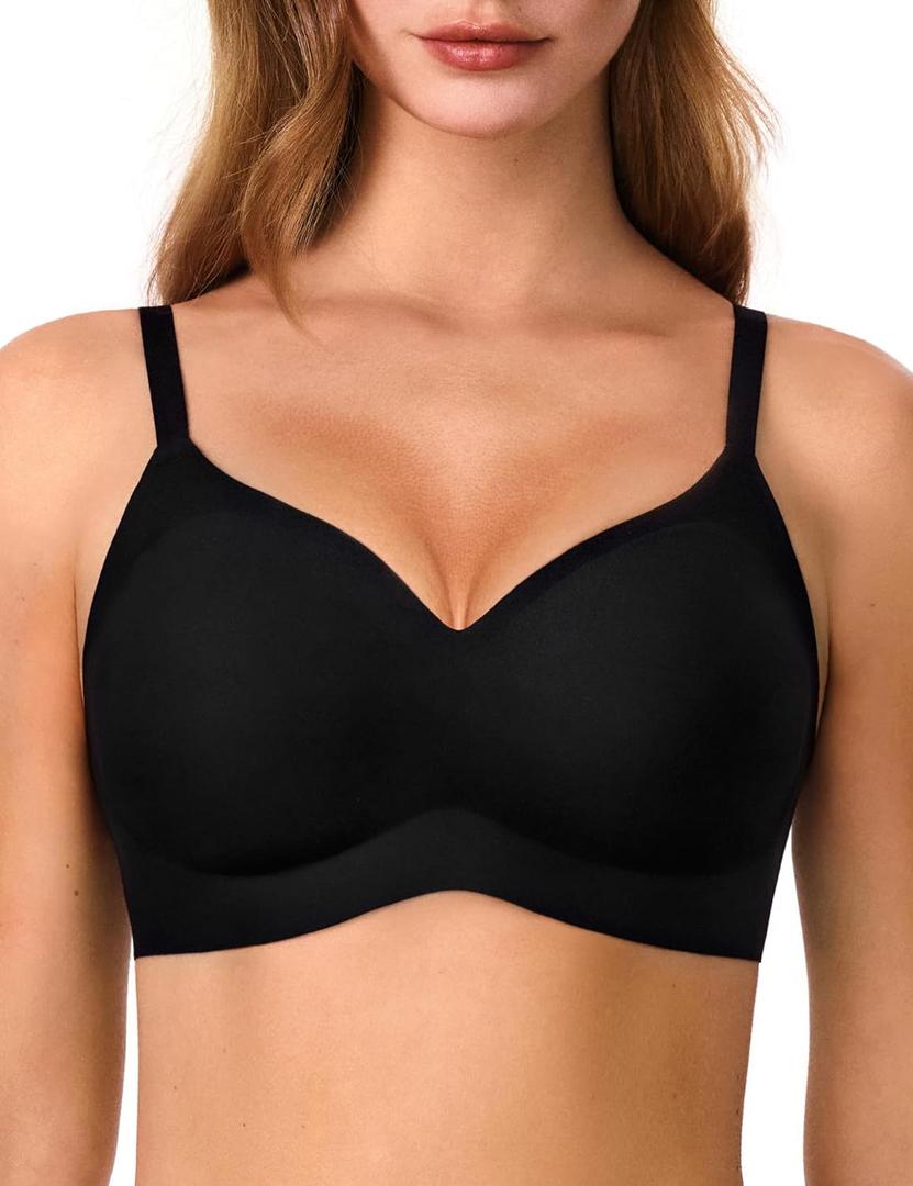 Bras for Women, No Underwire Full Coverage V Plunge Bra Wireless Seamless Comfort Bralette T-Shirts Everyday Bras (X-Large, Black)