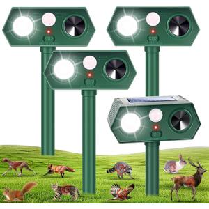 2026 Upgraded Solar Ultrasonic Animal Repeller Deer Repellent Devices with Motion Sensor & LED Strobe Cat Deterrent Outdoor to Keep Away Squirrel Rabbit Raccoon Dog for Yard, Lawn, Garden 4 Pack