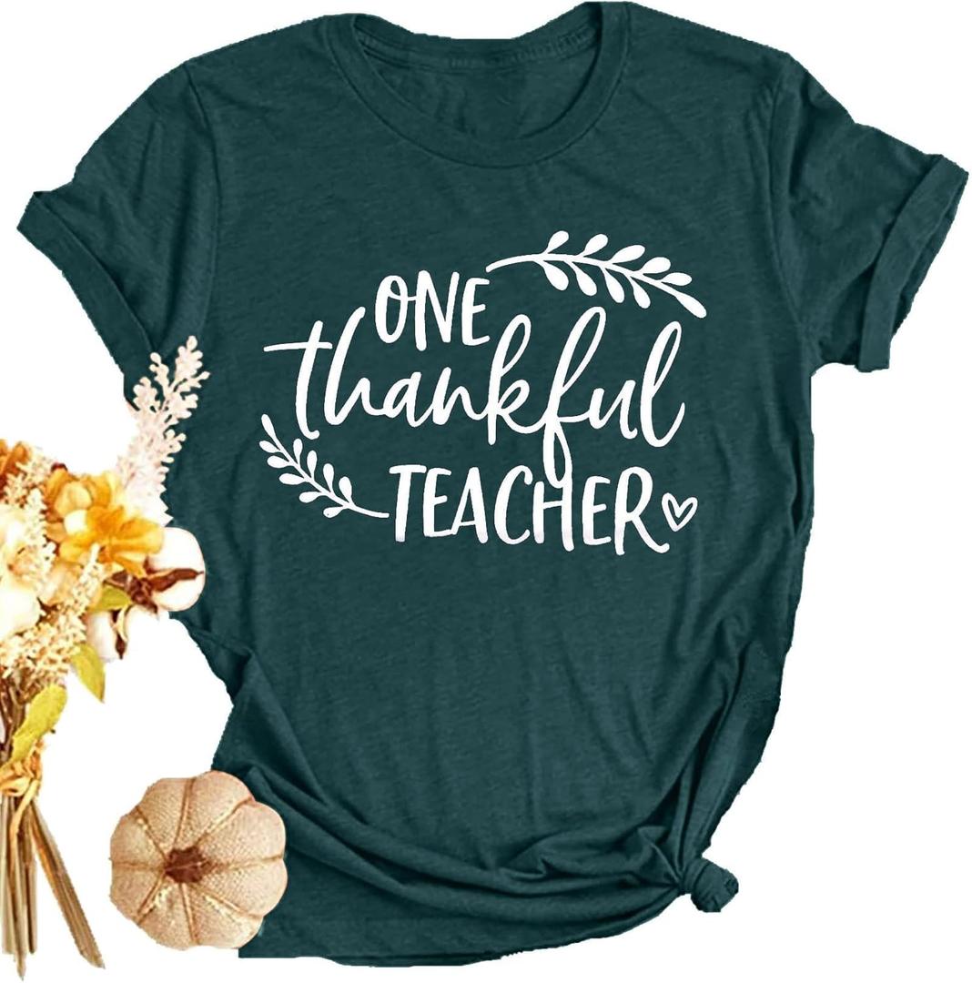 Women Thanksgiving T Shirt Thankful Shirts Thanks Letter Print Shirt Casual Holiday Short Sleeve Tops (Small)