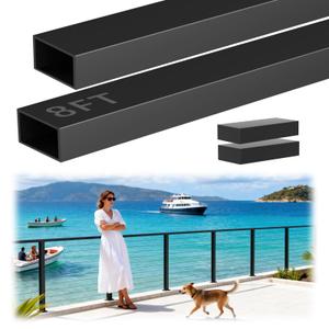 8FT Black Aluminum Handrail with Flat Connector, 4 Pack Rectangular Cable Railing Handrail 3mm Thick, Cuttable Flat Top Hand Rail with Screws for Indoor Outdoor Deck Stair Cable Railing System